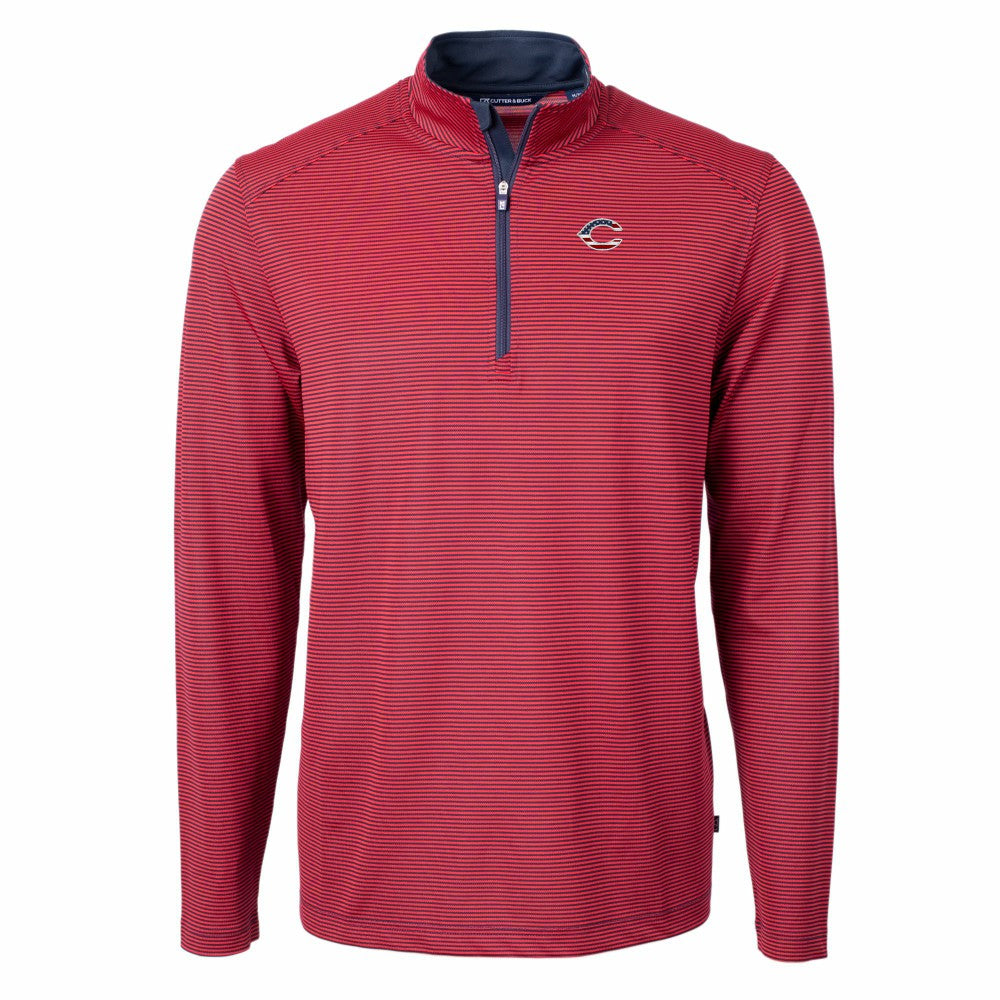 Cincinnati Reds Cutter & Buck Americana Logo Virtue Eco Pique Stripe Recycled Quarter-Zip Pullover Top - Red