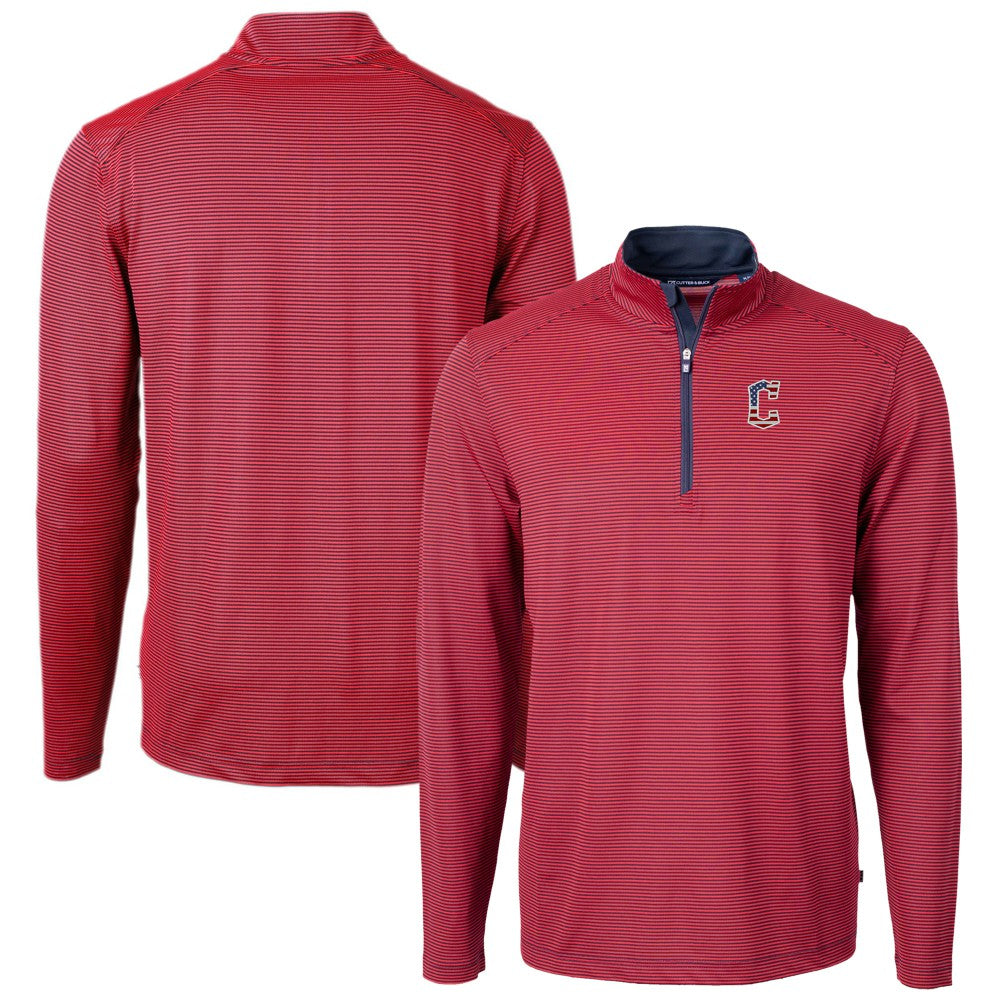 Cleveland Guardians Cutter & Buck Americana Logo Virtue Eco Pique Stripe Recycled Quarter-Zip Pullover Top - Red