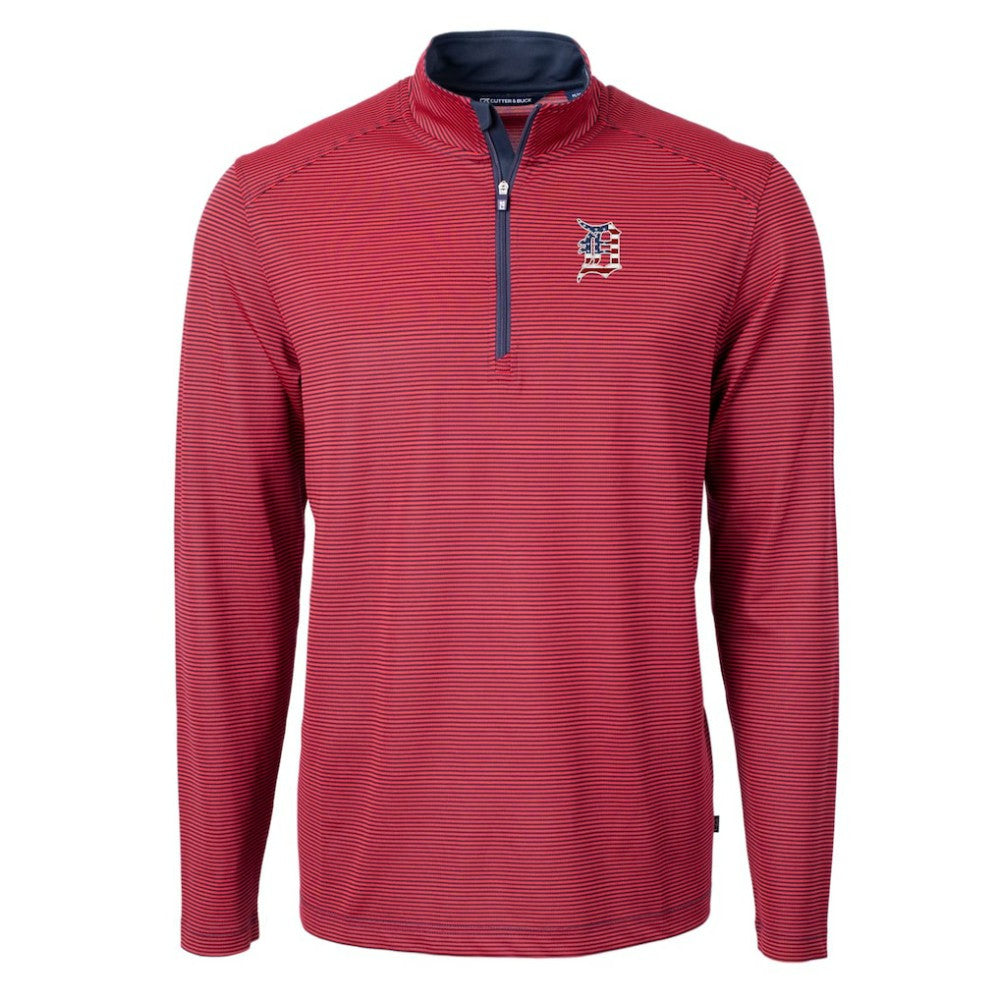 Detroit Tigers Cutter & Buck Americana Logo Virtue Eco Pique Stripe Recycled Quarter-Zip Pullover Top - Red