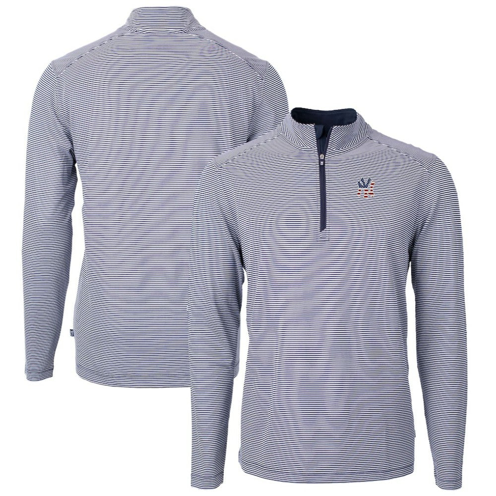 New York Yankees Cutter & Buck Americana Logo Virtue Eco Pique Stripe Recycled Quarter-Zip Pullover Top - Navy