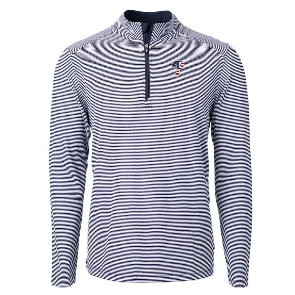 Philadelphia Phillies Cutter & Buck Americana Logo Virtue Eco Pique Stripe Recycled Quarter-Zip Pullover Top - Navy