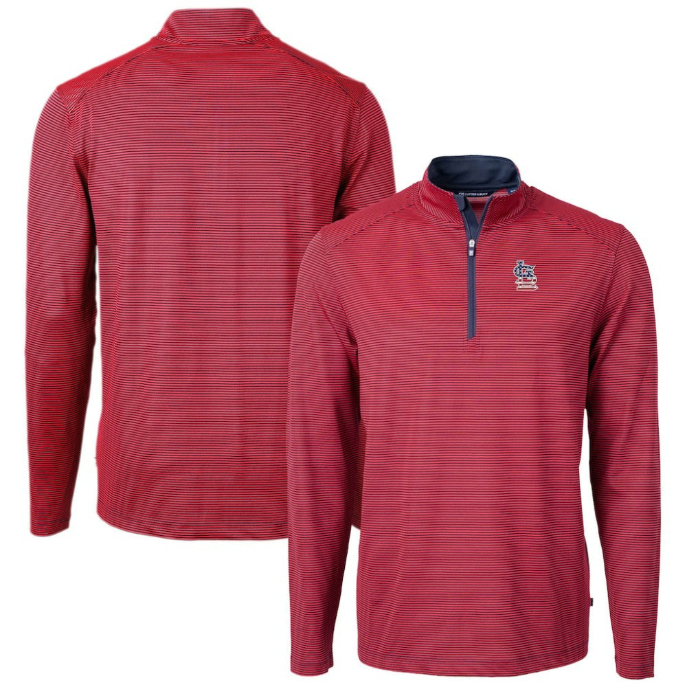 St. Louis Cardinals Cutter & Buck Americana Logo Virtue Eco Pique Stripe Recycled Quarter-Zip Pullover Top - Red