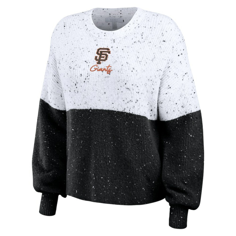 San Francisco Giants WEAR by Erin Andrews Women's Color Block Script Pullover Sweater - White/Black
