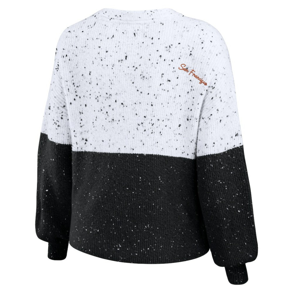 San Francisco Giants WEAR by Erin Andrews Women's Color Block Script Pullover Sweater - White/Black
