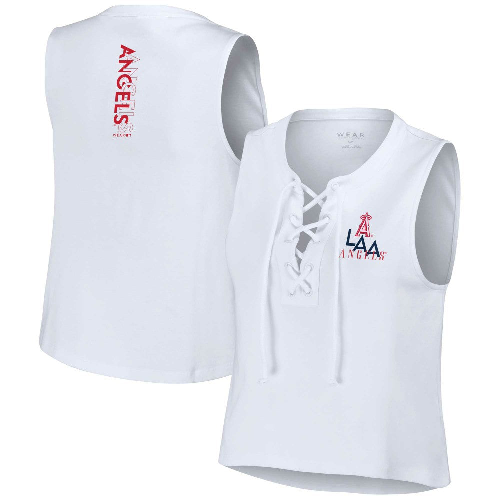 Los Angeles Angels WEAR by Erin Andrews Women's Lace-Up Tank Top - White