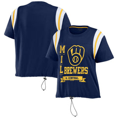 Milwaukee Brewers WEAR by Erin Andrews Women's Cinched Colorblock T-Shirt - Navy
