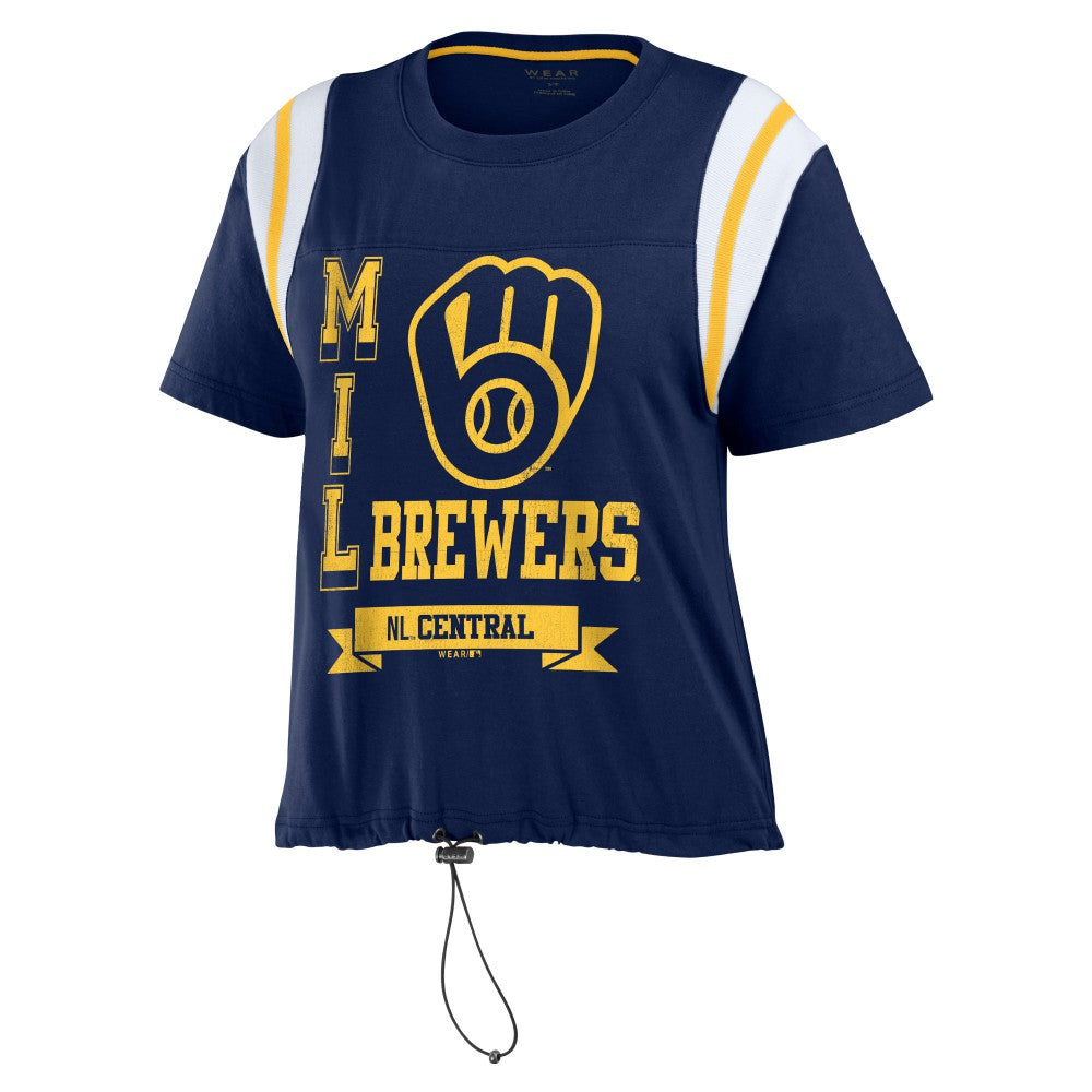 Milwaukee Brewers WEAR by Erin Andrews Women's Cinched Colorblock T-Shirt - Navy
