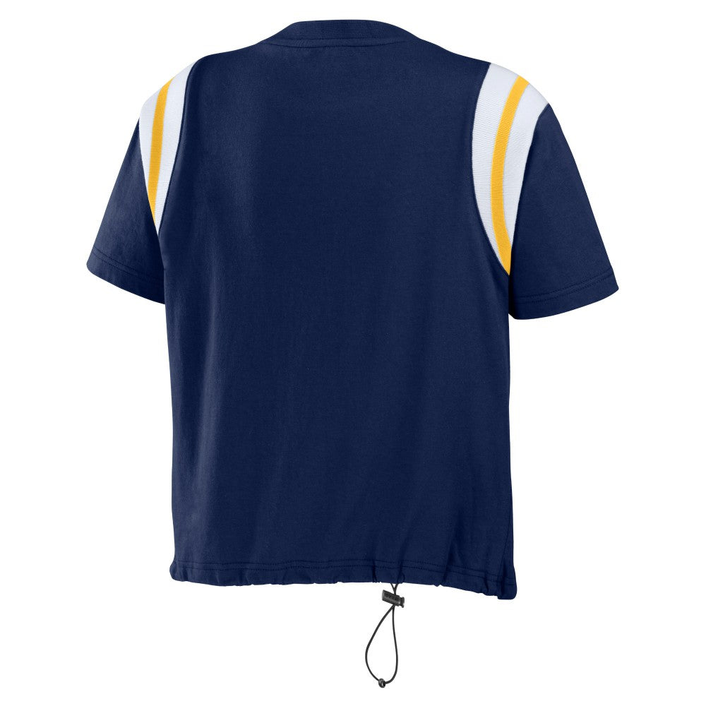 Milwaukee Brewers WEAR by Erin Andrews Women's Cinched Colorblock T-Shirt - Navy