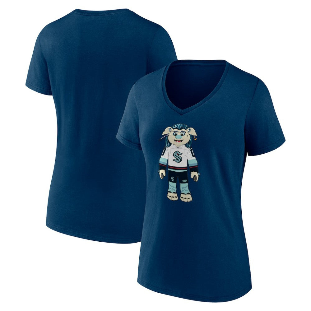 Seattle Kraken Women's Mascot Buoy V-Neck T-Shirt Deep Sea Blue