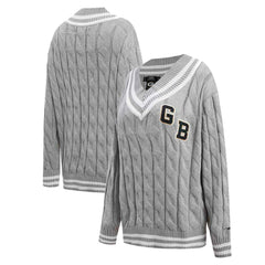 Green Bay Packers Pro Standard Women's Prep V-Neck Pullover Sweater - Heather Gray discount