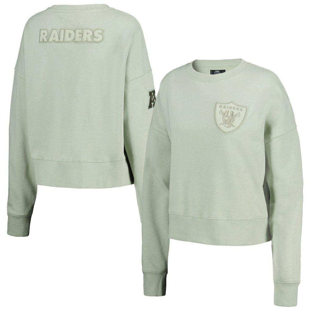 Las Vegas Raiders Pro Standard Women's Oversized Cropped Neutral Pullover Sweatshirt - Light Green discount