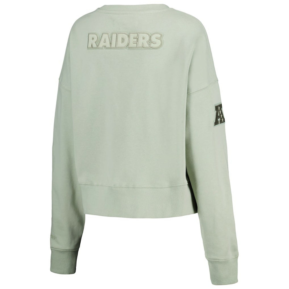 Las Vegas Raiders Pro Standard Women's Oversized Cropped Neutral Pullover Sweatshirt - Light Green discount