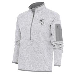 Chicago White Sox Antigua Women's Brushed Metallic Fortune Half-Zip Pullover Jacket - Heather Gray