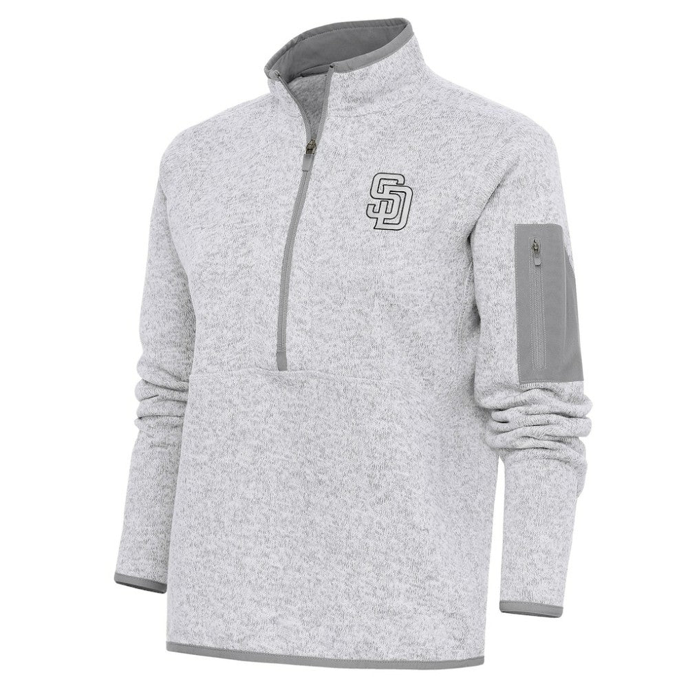 San Diego Padres Antigua Women's Brushed Metallic Fortune Half-Zip Pullover Jacket - Heather Gray