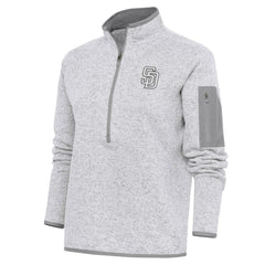 San Diego Padres Antigua Women's Brushed Metallic Fortune Half-Zip Pullover Jacket - Heather Gray