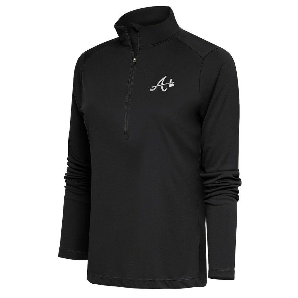 Atlanta Braves Antigua Women's Brushed Metallic Tribute Half-Zip Pullover Top - Gray