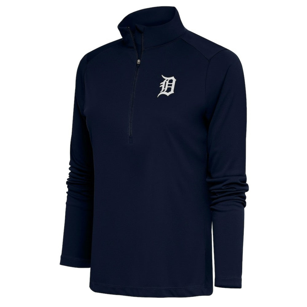 Detroit Tigers Antigua Women's Brushed Metallic Tribute Half-Zip Pullover Top - Navy