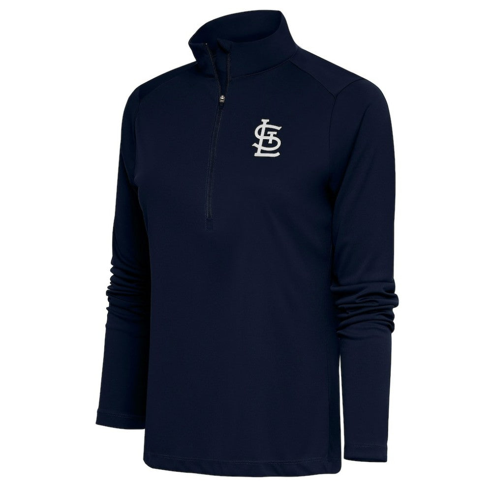 St. Louis Cardinals Antigua Women's Brushed Metallic Tribute Half-Zip Pullover Top - Navy