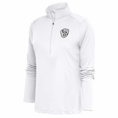 Milwaukee Brewers Antigua Women's Brushed Metallic Tribute Half-Zip Pullover Top - White