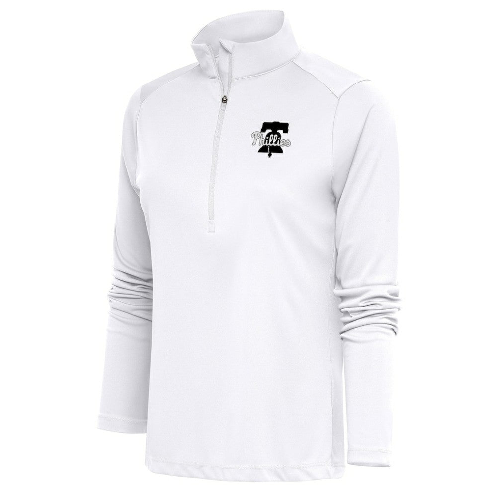 Philadelphia Phillies Antigua Women's Brushed Metallic Tribute Half-Zip Pullover Top - White