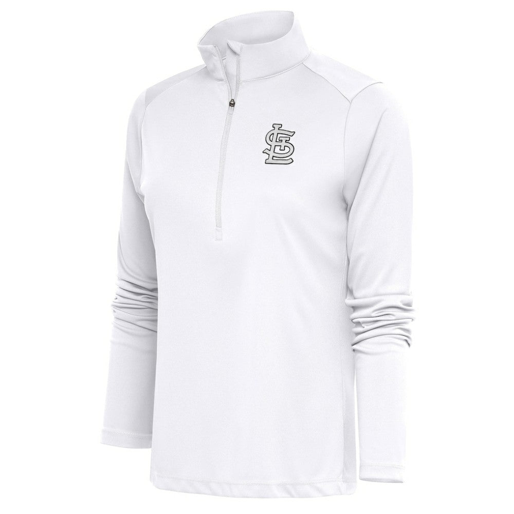 St. Louis Cardinals Antigua Women's Brushed Metallic Tribute Half-Zip Pullover Top - White