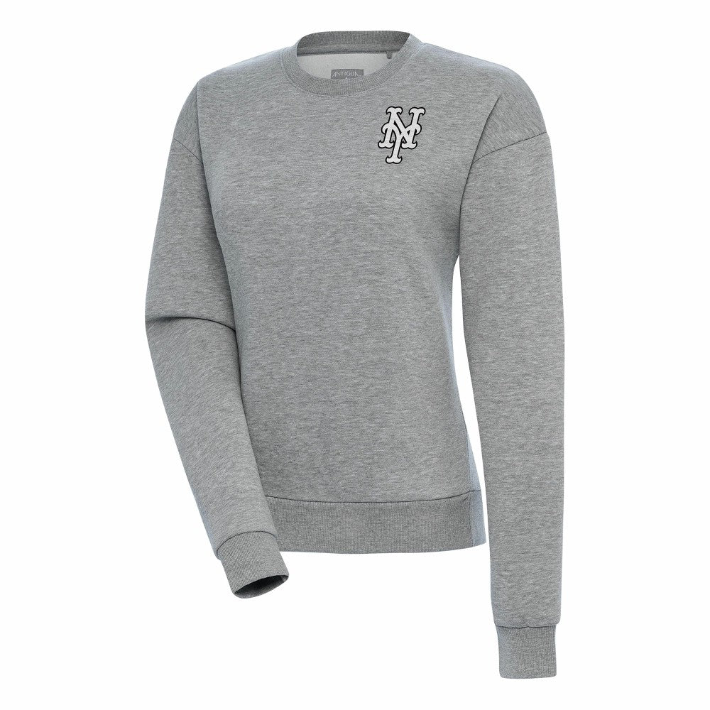 New York Mets Antigua Women's Brushed Metallic Victory Pullover Sweatshirt - Heather Gray