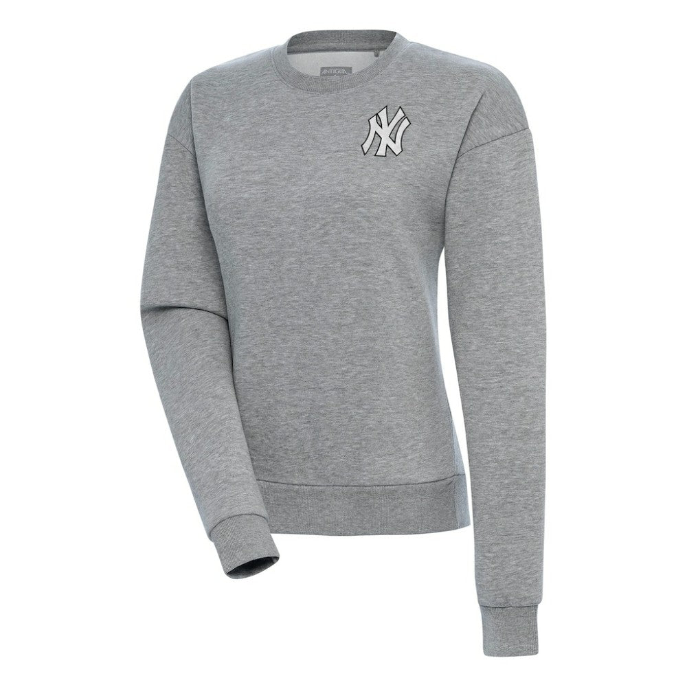 New York Yankees Antigua Women's Brushed Metallic Victory Pullover Sweatshirt - Heather Gray