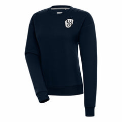 Milwaukee Brewers Antigua Women's Brushed Metallic Victory Pullover Sweatshirt - Navy