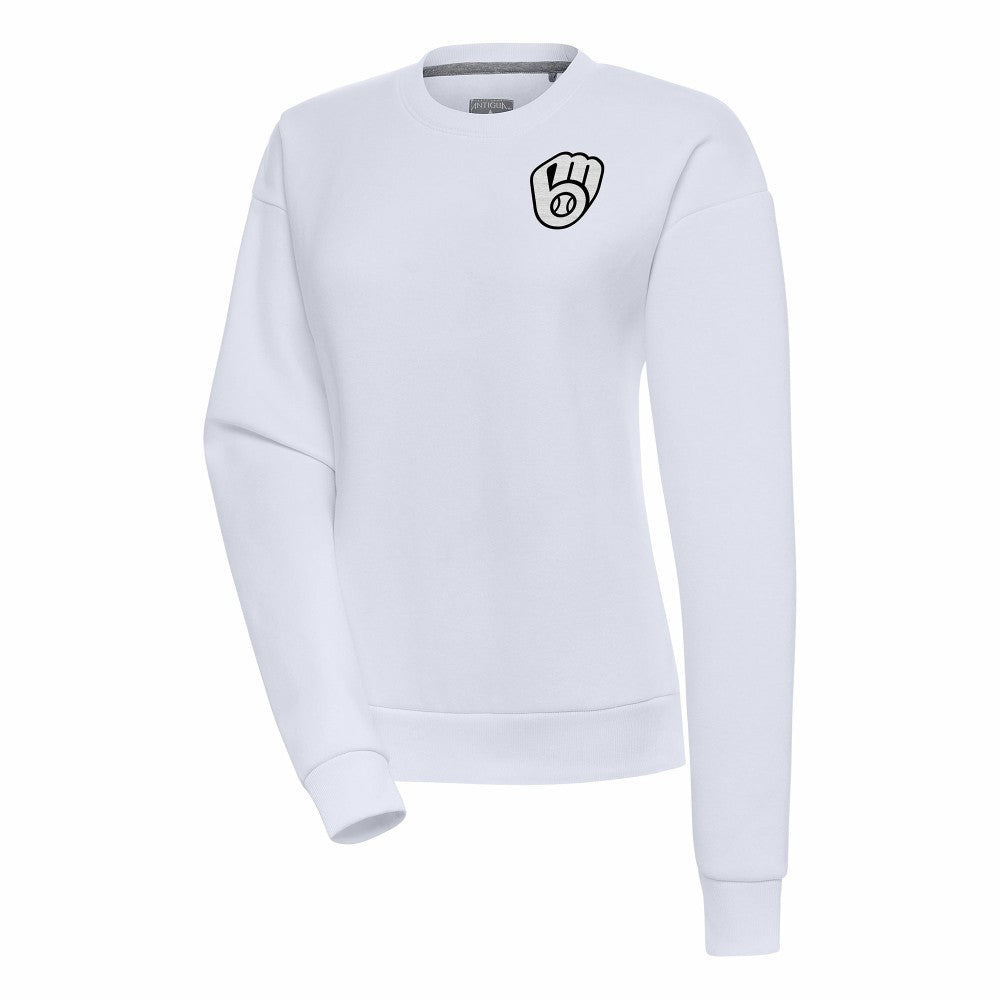 Milwaukee Brewers Antigua Women's Brushed Metallic Victory Pullover Sweatshirt - White