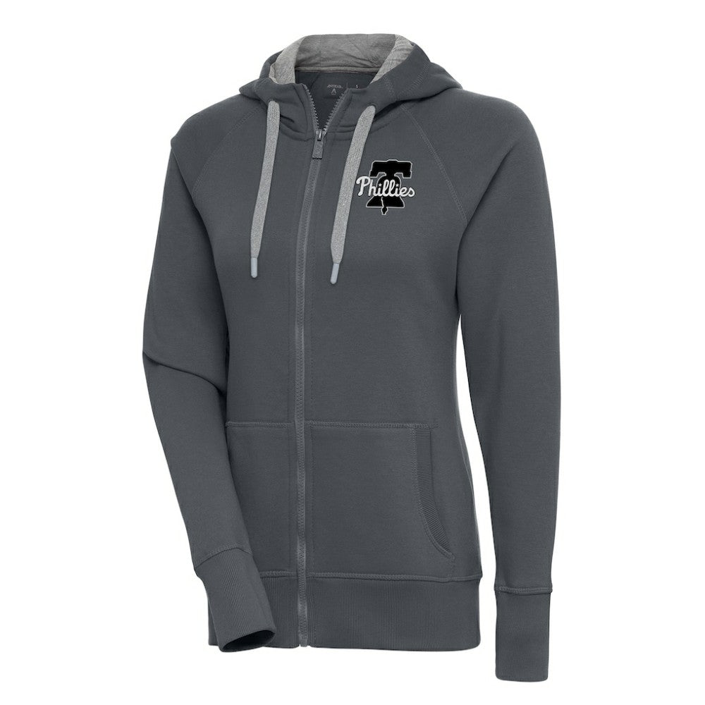 Philadelphia Phillies Antigua Women's Brushed Metallic Victory Full-Zip Hoodie - Charcoal
