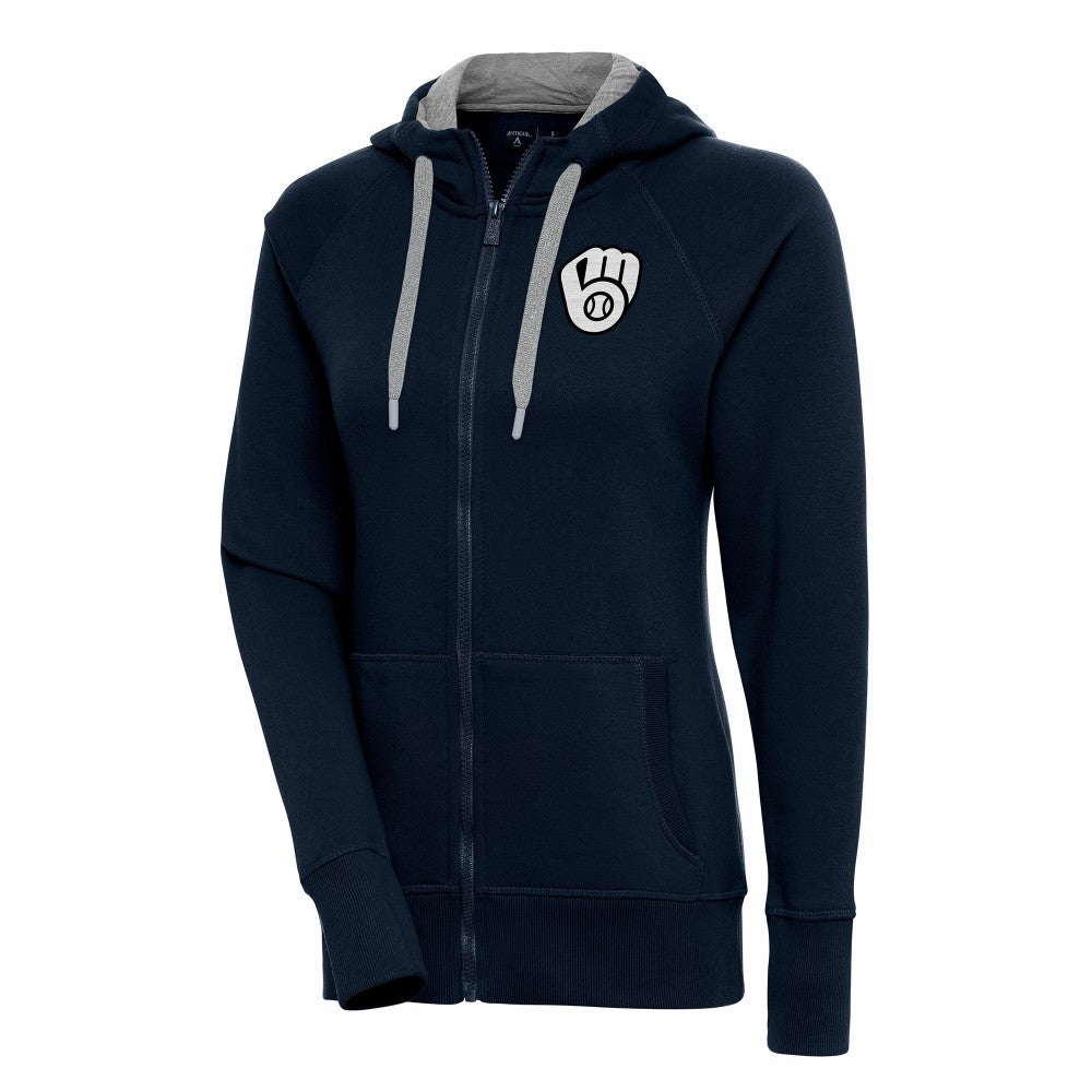 Milwaukee Brewers Antigua Women's Brushed Metallic Victory Full-Zip Hoodie - Navy