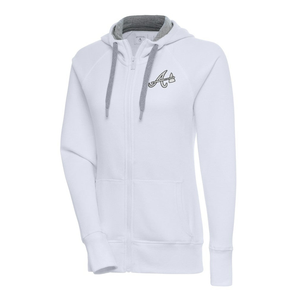 Atlanta Braves Antigua Women's Brushed Metallic Victory Full-Zip Hoodie - White