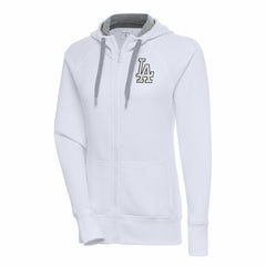 Los Angeles Dodgers Antigua Women's Brushed Metallic Victory Full-Zip Hoodie - White
