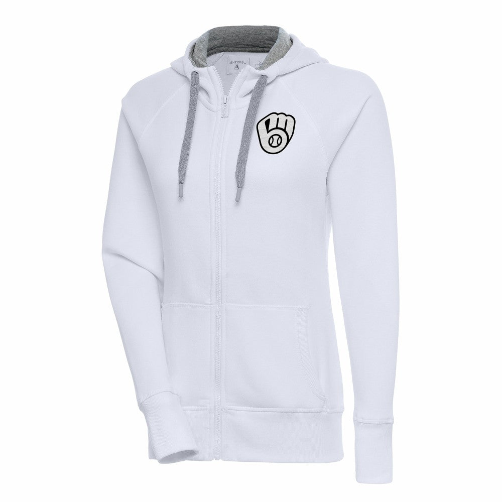 Milwaukee Brewers Antigua Women's Brushed Metallic Victory Full-Zip Hoodie - White