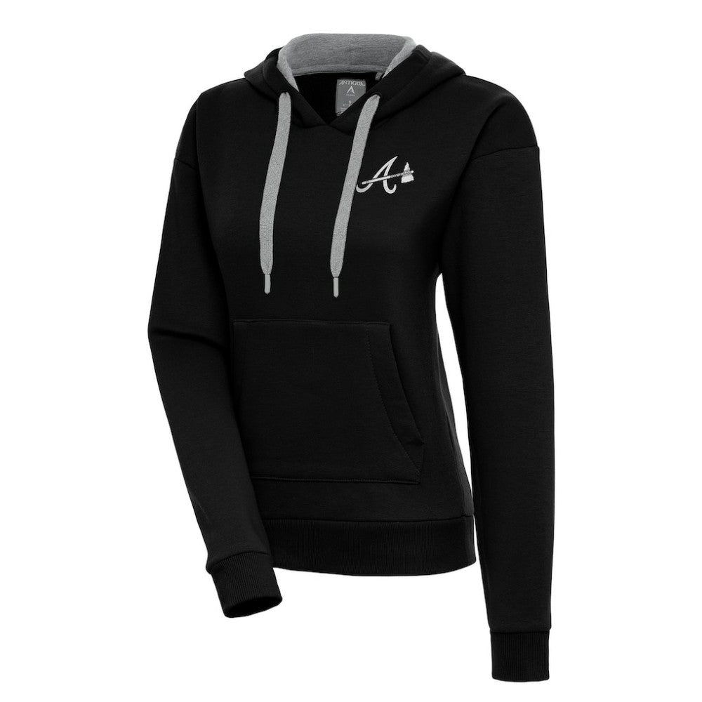 Atlanta Braves Antigua Women's Brushed Metallic Victory Pullover Hoodie - Black