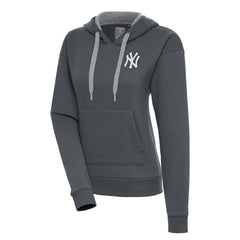 New York Yankees Antigua Women's Brushed Metallic Victory Pullover Hoodie - Charcoal