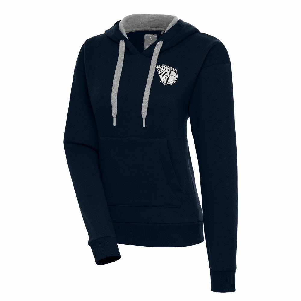 Cleveland Guardians Antigua Women's Brushed Metallic Victory Pullover Hoodie - Navy