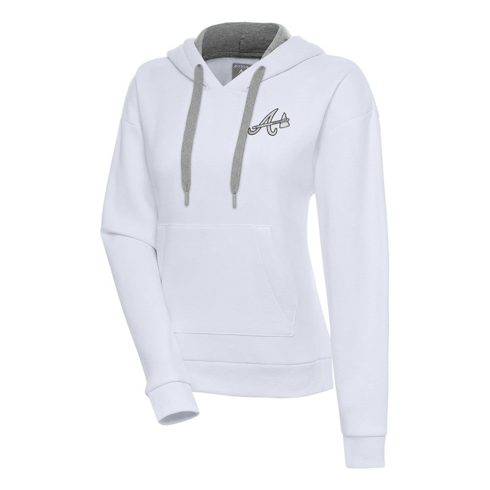 Atlanta Braves Antigua Women's Brushed Metallic Victory Pullover Hoodie - White