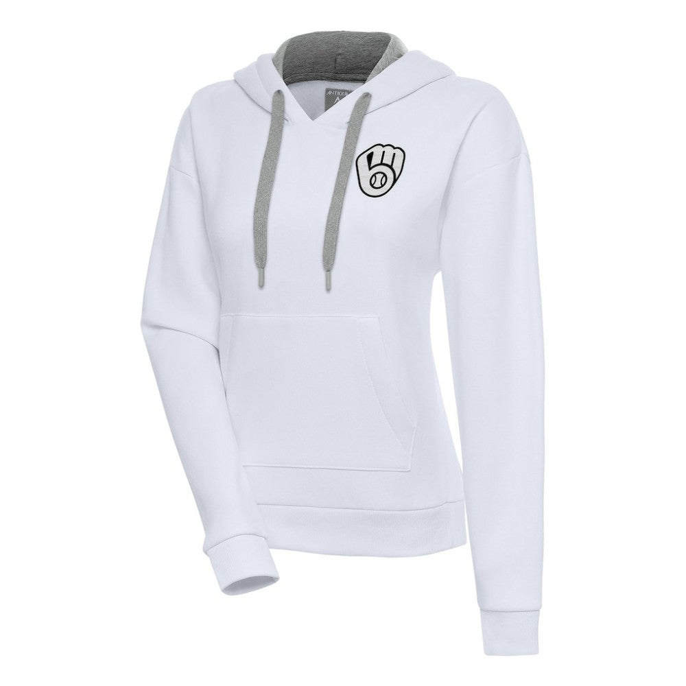 Milwaukee Brewers Antigua Women's Brushed Metallic Victory Pullover Hoodie - White