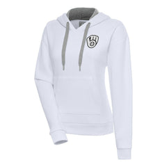 Milwaukee Brewers Antigua Women's Brushed Metallic Victory Pullover Hoodie - White