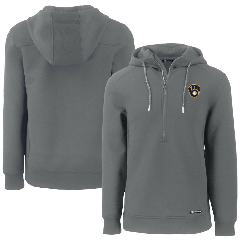 Milwaukee Brewers Cutter & Buck Roam Eco Half-Zip Recycled Pullover Hoodie - Gray