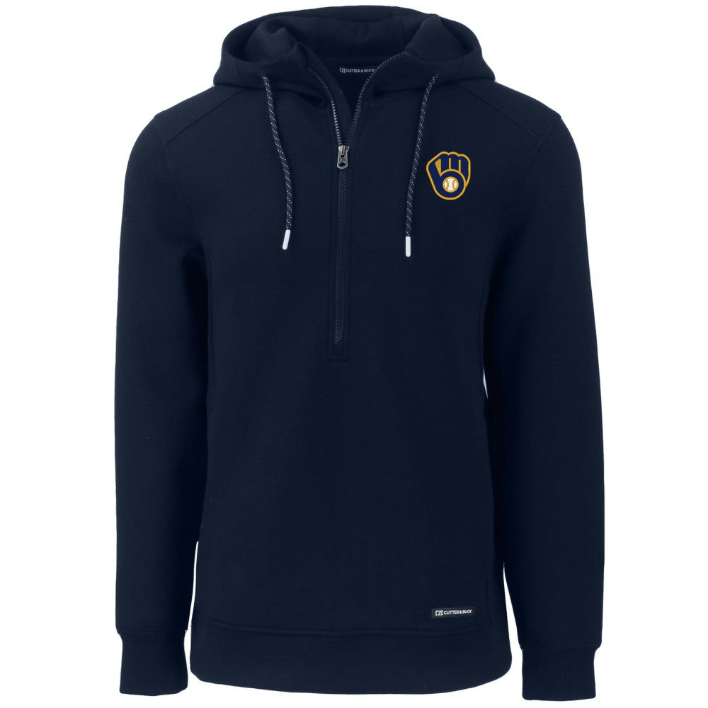 Milwaukee Brewers Cutter & Buck Roam Eco Half-Zip Recycled Pullover Hoodie - Navy