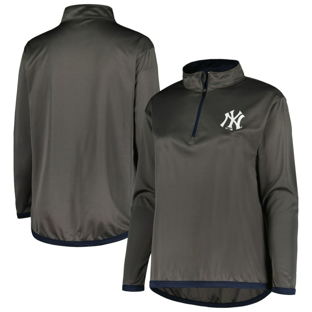 New York Yankees Profile Women's Plus Size Quarter-Zip Jacket - Charcoal