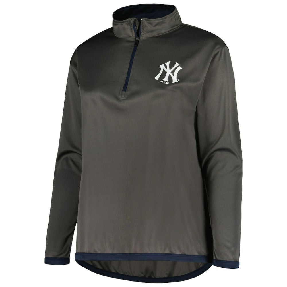 New York Yankees Profile Women's Plus Size Quarter-Zip Jacket - Charcoal