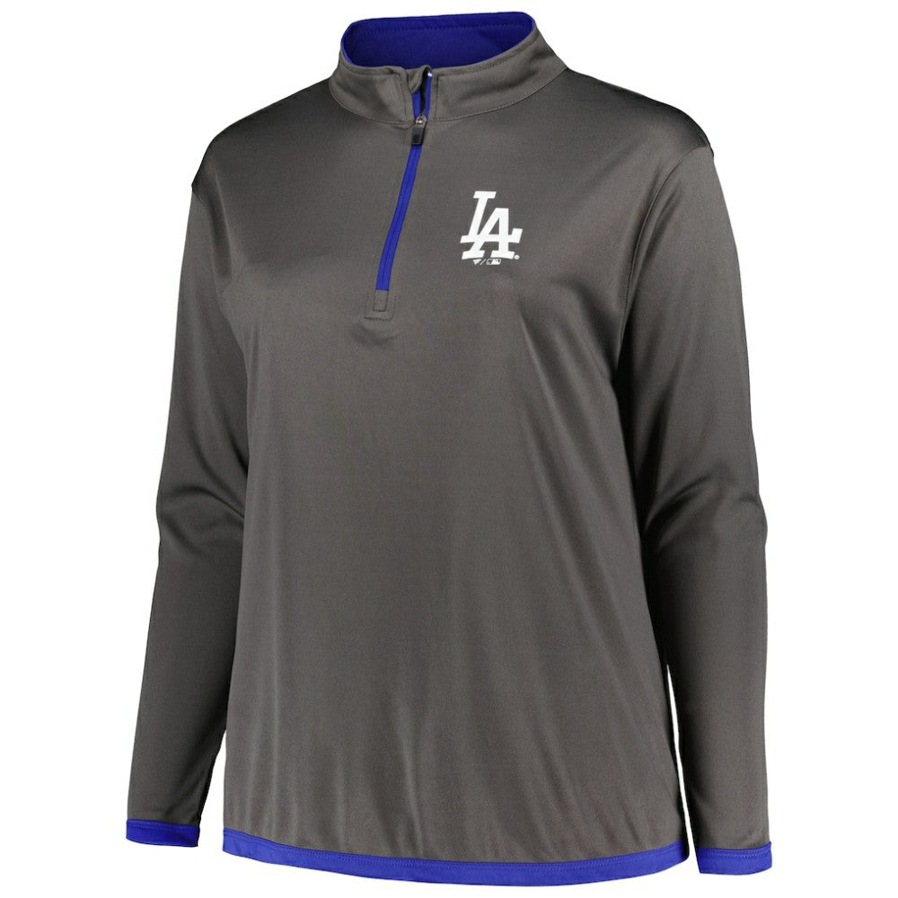 Los Angeles Dodgers Profile Women's Plus Size Quarter-Zip Jacket - Charcoal