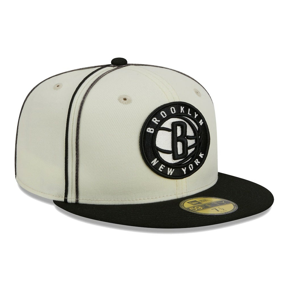 Brooklyn Nets Piping 2-Tone 59FIFTY Fitted Hat - Cream/Black | New Era shop