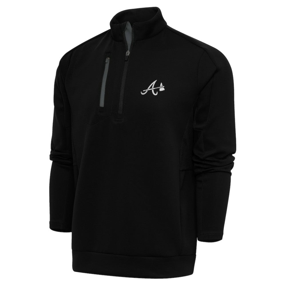 Atlanta Braves Antigua Metallic Generation Quarter-Zip Pullover Top - Black