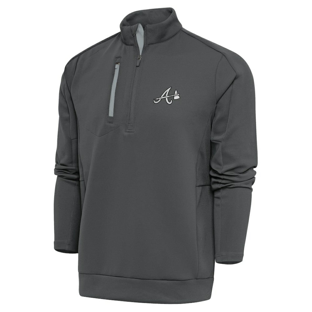 Atlanta Braves Antigua Metallic Generation Quarter-Zip Pullover Top - Gray