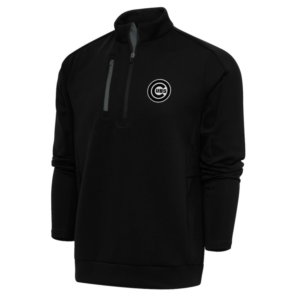 Chicago Cubs Antigua Metallic Generation Quarter-Zip Pullover Top - Black