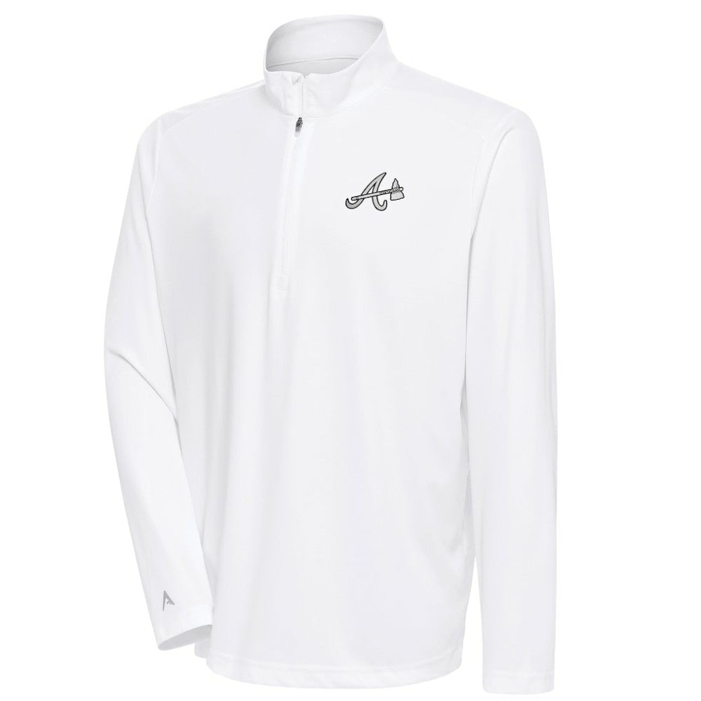 Atlanta Braves Antigua Metallic Tribute Quarter-Zip Top - White